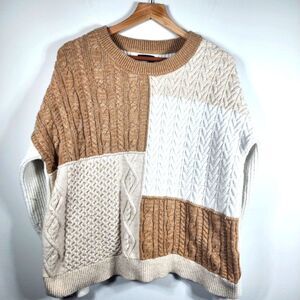 Land's End Cable Knit Color Block Wool Blend Sweater Size Medium